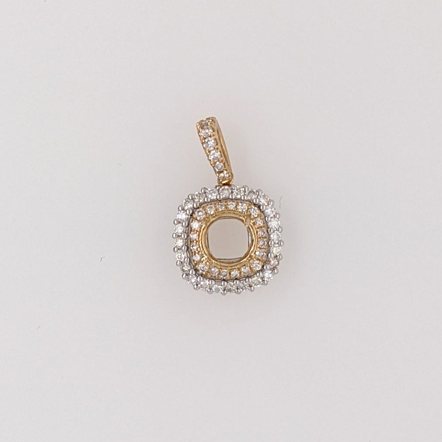 Pendants-Classic Pendant Setting W Double Halo of Natural Diamonds in 14K Solid Gold | Diamond Stud Bail | Round Shape 6mm 7mm 8mm | Customizable - NNJGemstones