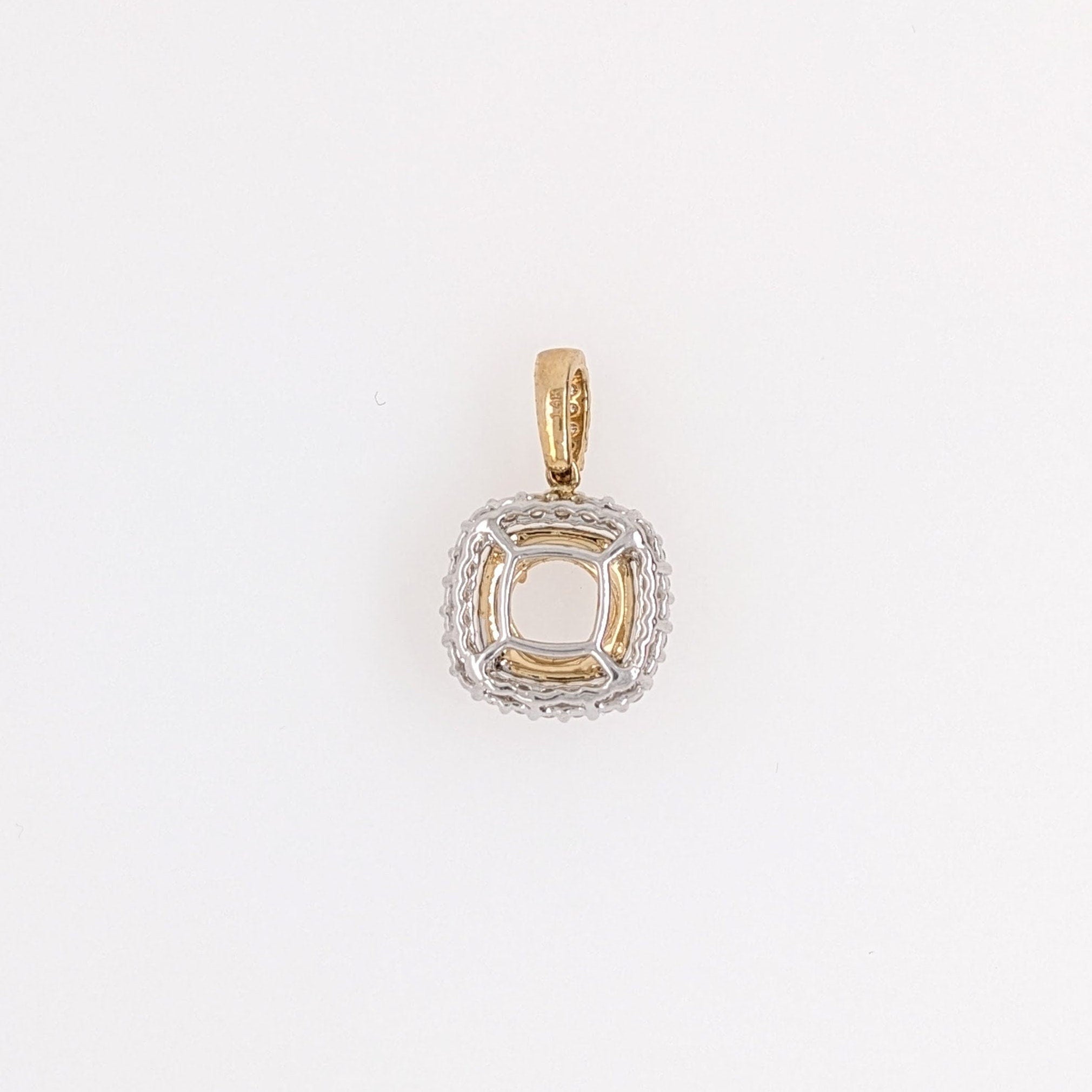 Pendants-Classic Pendant Setting W Double Halo of Natural Diamonds in 14K Solid Gold | Diamond Stud Bail | Round Shape 6mm 7mm 8mm | Customizable - NNJGemstones