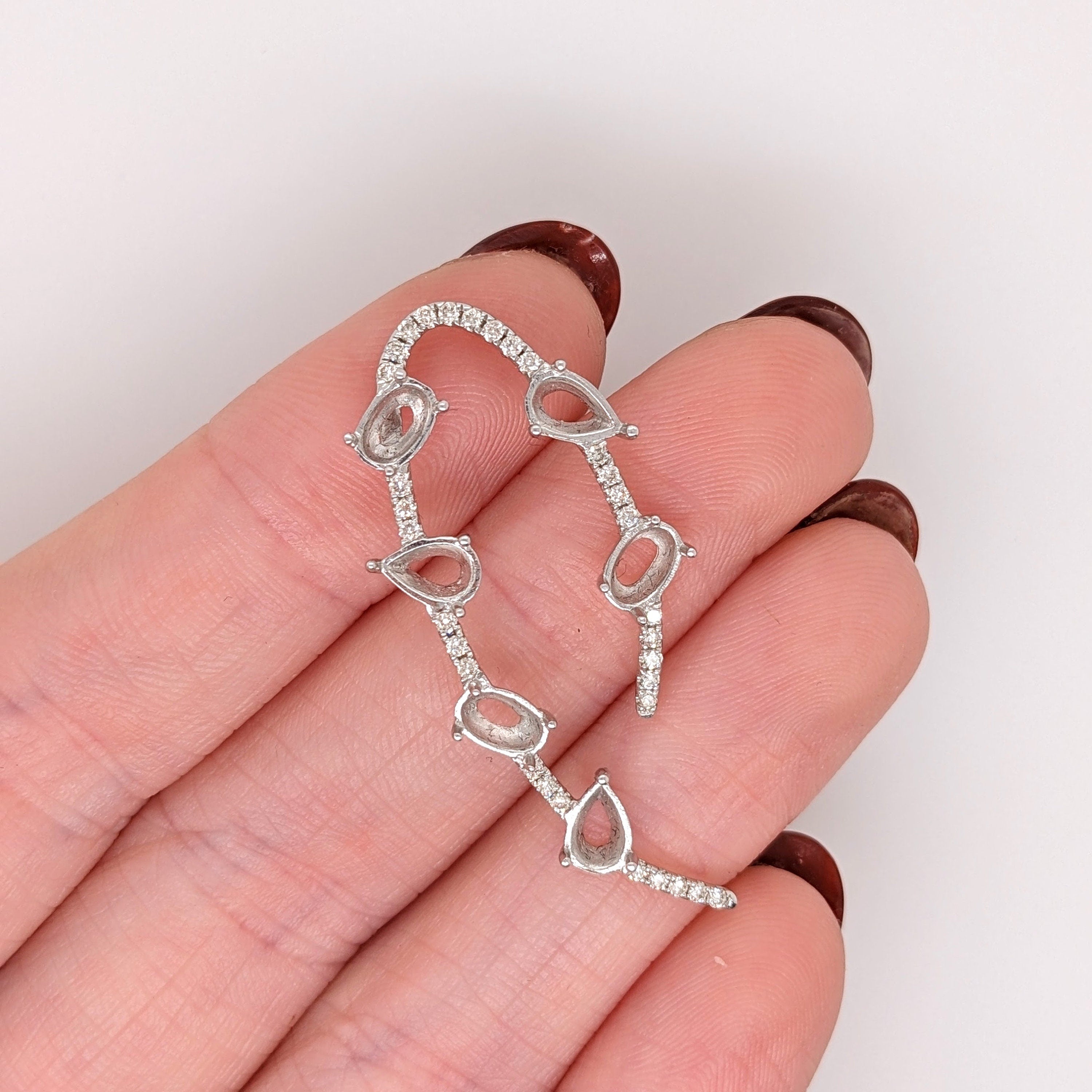 Pendants-Unique Diamond Pave Pendant Setting in 14K Solid Gold | Pear and Oval Shape Basket 6x4mm | 7 stone Semi Mount | Customizable - NNJGemstones