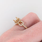 Statement Rings-Stunning Round Ring Setting w Natural Diamond Halo in 14K Solid Gold | Round 6mm 6.5mm 7mm | Statement Ring | Gemstone Ring | Customizable - NNJGemstones