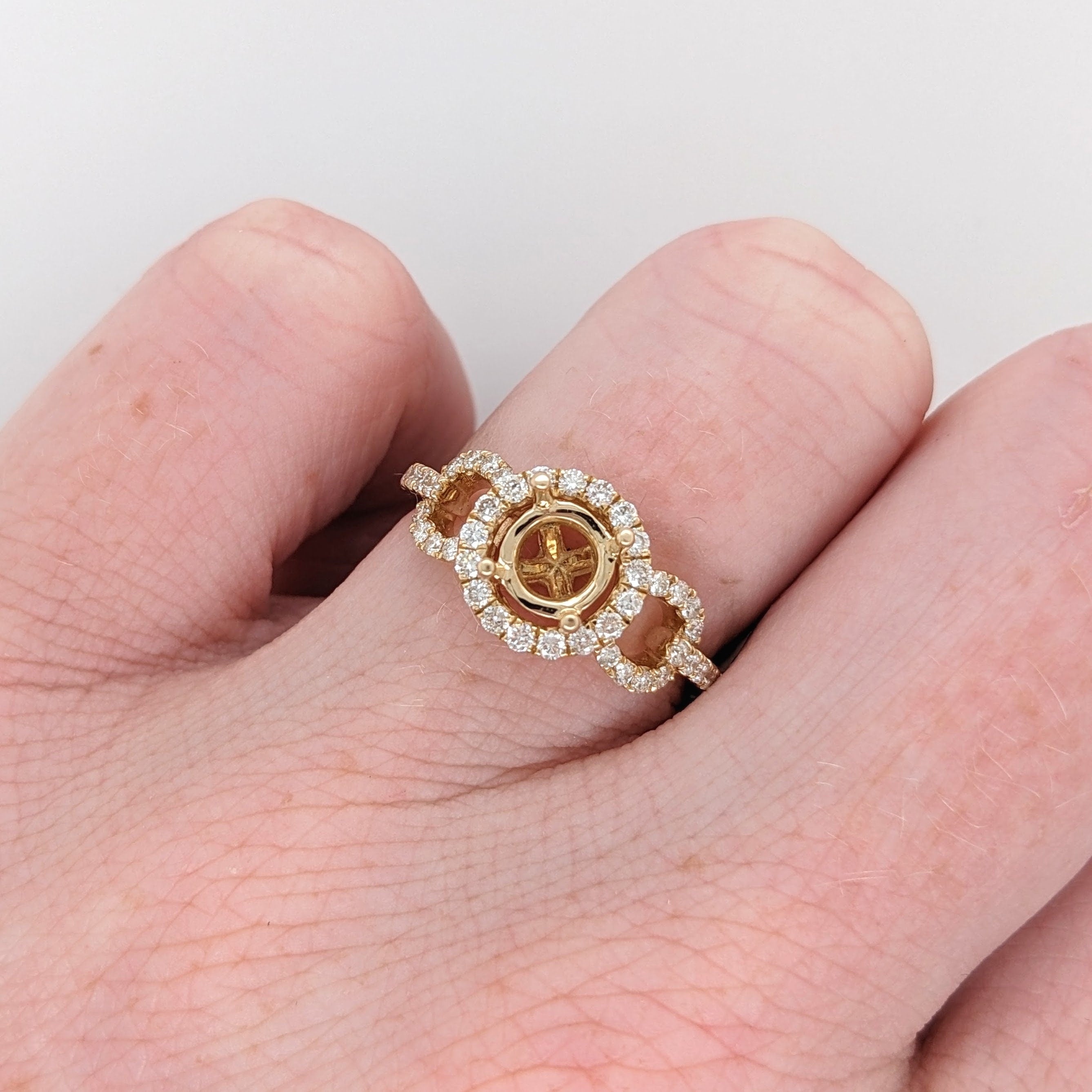 Statement Rings-Stunning Round Ring Setting w Natural Diamond Halo in 14K Solid Gold | Round 6mm 6.5mm 7mm | Statement Ring | Gemstone Ring | Customizable - NNJGemstones