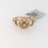 Statement Rings-Stunning Round Ring Setting w Natural Diamond Halo in 14K Solid Gold | Round 6mm 6.5mm 7mm | Statement Ring | Gemstone Ring | Customizable - NNJGemstones