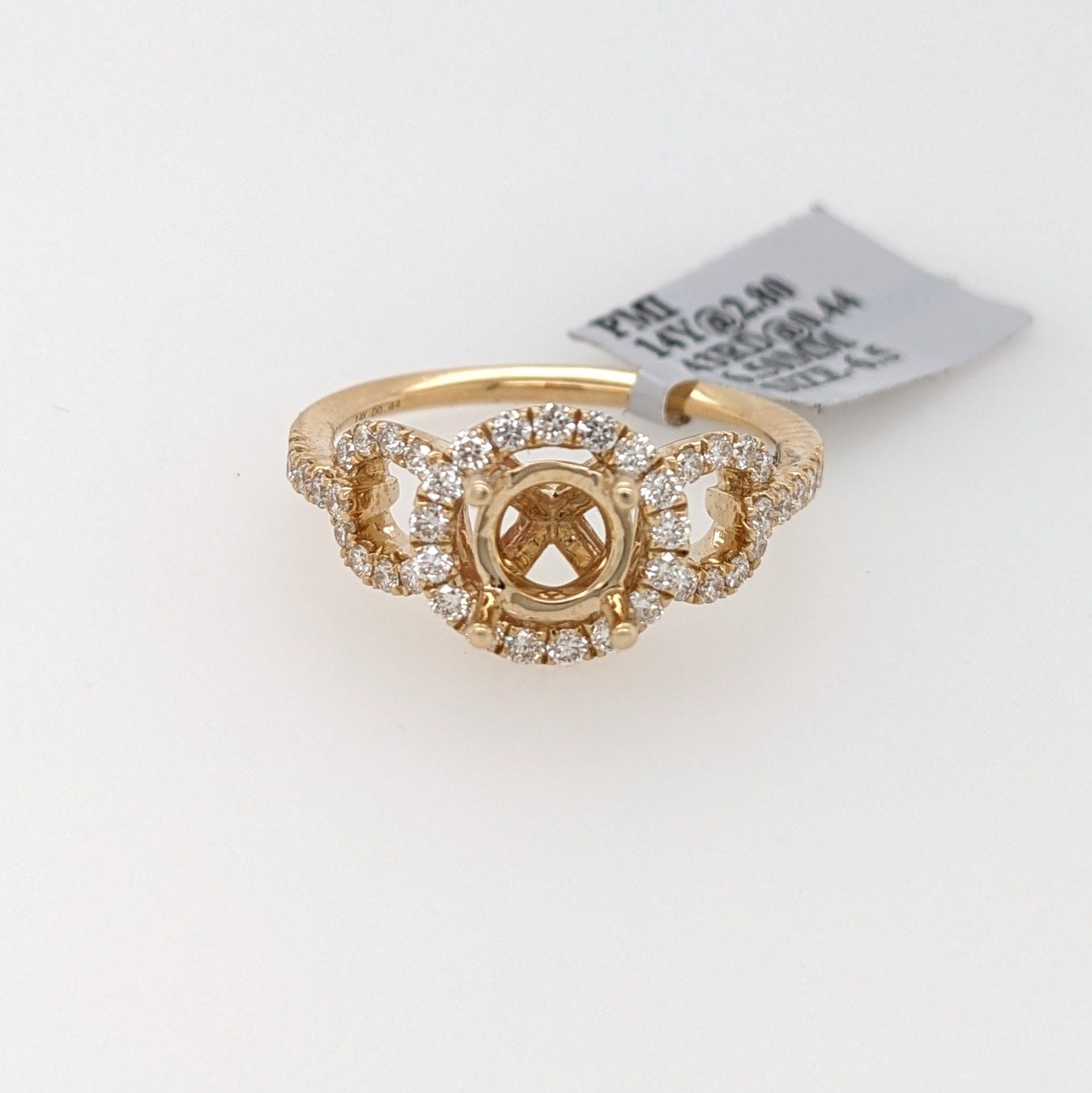 Statement Rings-Stunning Round Ring Setting w Natural Diamond Halo in 14K Solid Gold | Round 6mm 6.5mm 7mm | Statement Ring | Gemstone Ring | Customizable - NNJGemstones