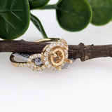 Statement Rings-Stunning Round Ring Setting w Natural Diamond Halo in 14K Solid Gold | Round 6mm 6.5mm 7mm | Statement Ring | Gemstone Ring | Customizable - NNJGemstones