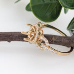 Statement Rings-Stunning Round Ring Setting w Natural Diamond Halo in 14K Solid Gold | Round 6mm 6.5mm 7mm | Statement Ring | Gemstone Ring | Customizable - NNJGemstones