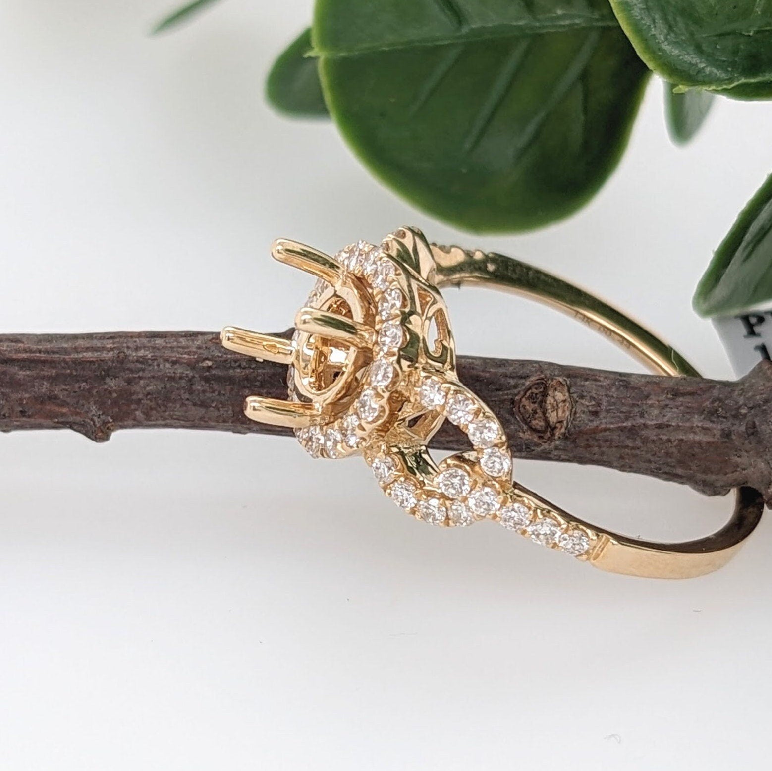 Statement Rings-Stunning Round Ring Setting w Natural Diamond Halo in 14K Solid Gold | Round 6mm 6.5mm 7mm | Statement Ring | Gemstone Ring | Customizable - NNJGemstones