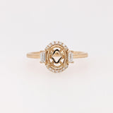 Statement Rings-Classic Art Deco Ring Setting in 14K Solid Gold w Round & Baguette Diamond Halo | Oval 6x4 7x5 8x6 | Statement Ring | Customizable - NNJGemstones