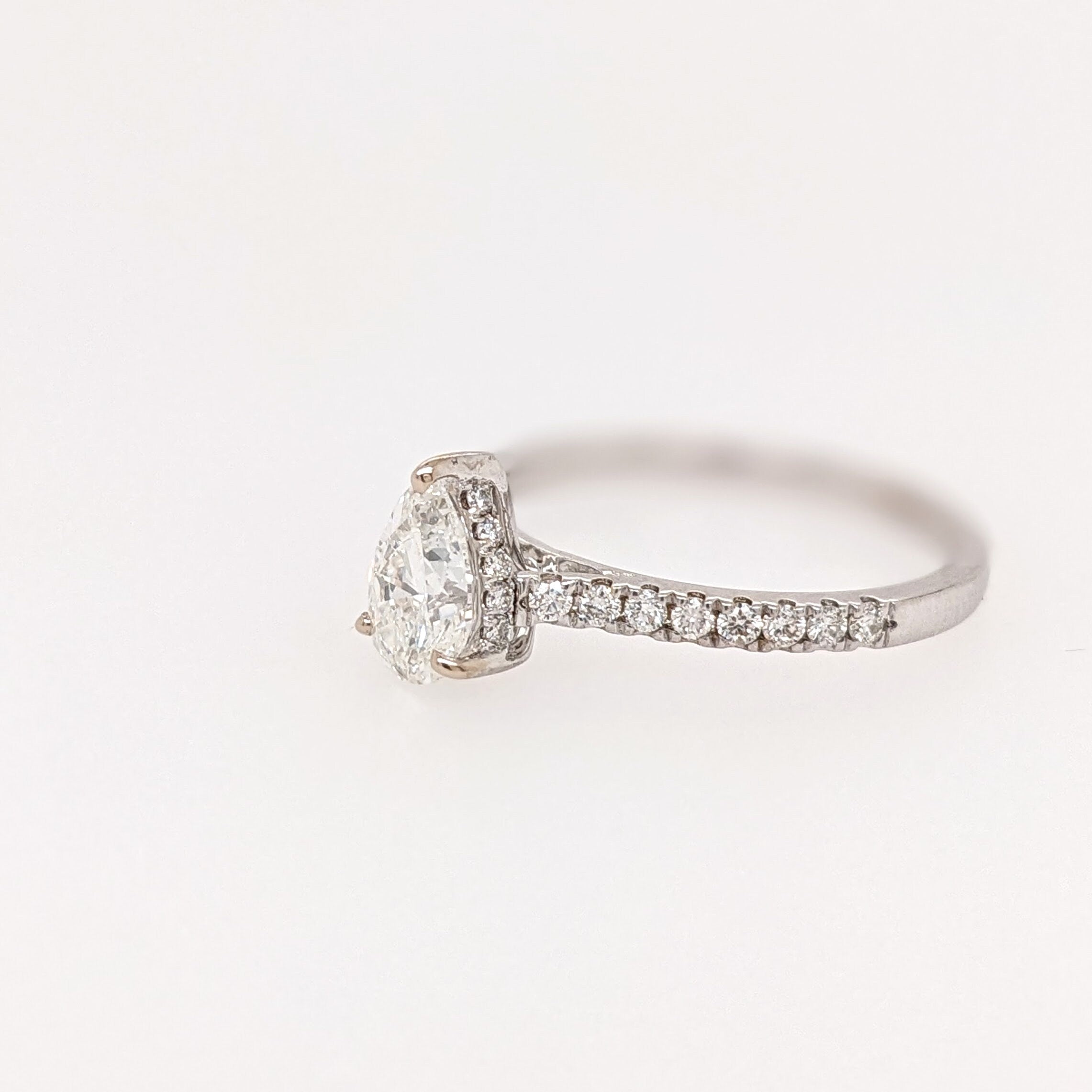 Engagement Rings-Elegant Ring Setting W Natural Diamond Hidden Halo in 14K Solid Gold | Pear Shape 7x5 8x6 9x7 | Pave Band | Gemstone Setting | Customizable - NNJGemstones