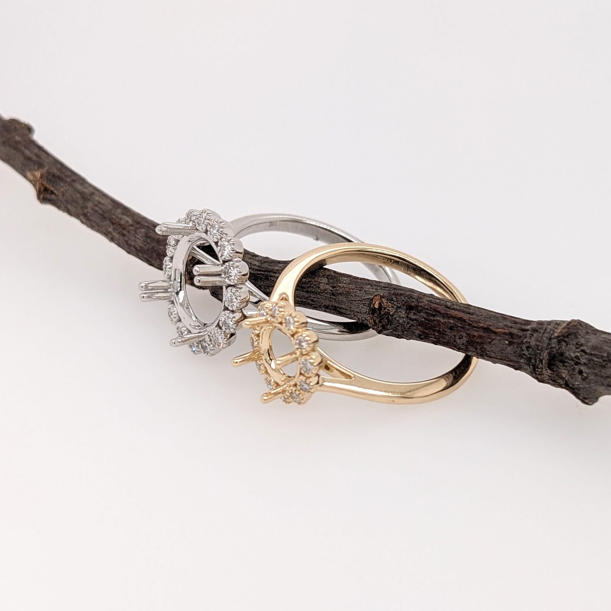 Statement Rings-Floral Inspired Ring Setting w Natural Diamond Halo in 14K Solid Gold | Round 6mm 7mm 8mm 9mm 10mm | Customizable - NNJGemstones