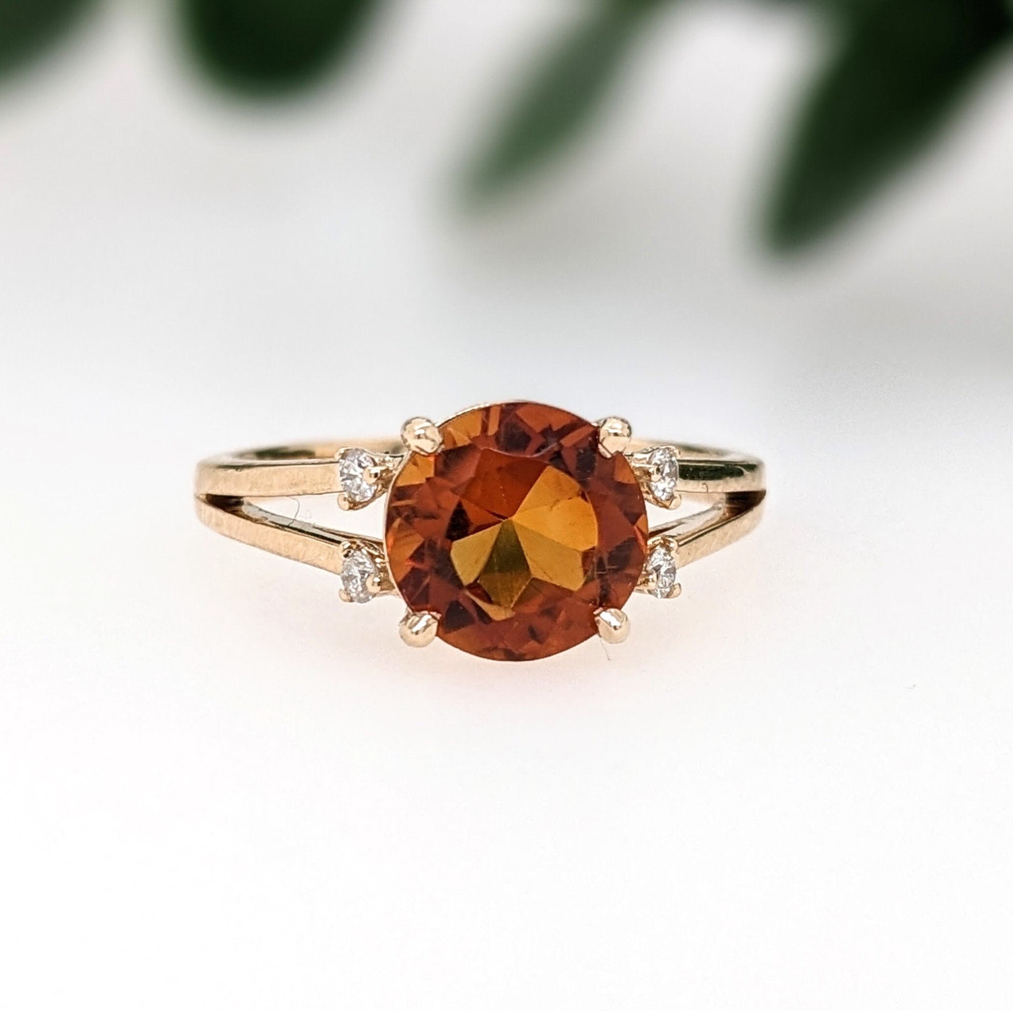 Engagement Rings-Classic Round Ring Setting with Natural Diamond Accents in 14K Solid Gold | Round Cut 8mm 8.5mm 9mm | Statement Ring Setting | Customizable - NNJGemstones