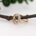 Engagement Rings-Beautiful Engagement Ring Setting with Natural Diamond Halo in 14K Solid Gold | Oval 9x7 10x8 11x9 | Gemstone Ring Setting | Customizable - NNJGemstones