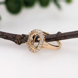 Engagement Rings-Beautiful Engagement Ring Setting with Natural Diamond Halo in 14K Solid Gold | Oval 9x7 10x8 11x9 | Gemstone Ring Setting | Customizable - NNJGemstones