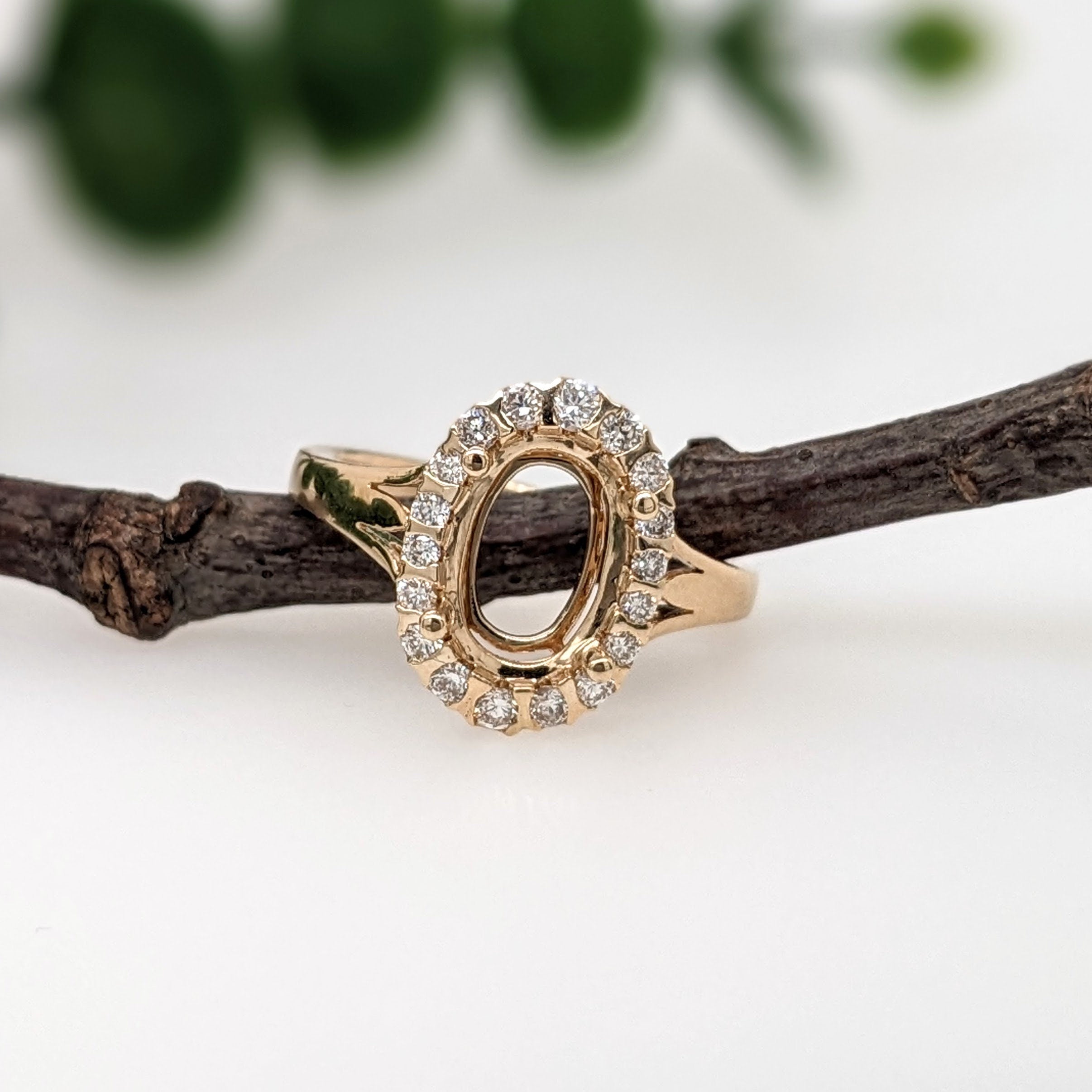 Engagement Rings-Beautiful Engagement Ring Setting with Natural Diamond Halo in 14K Solid Gold | Oval 9x7 10x8 11x9 | Gemstone Ring Setting | Customizable - NNJGemstones