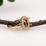 Engagement Rings-Beautiful Engagement Ring Setting with Natural Diamond Halo in 14K Solid Gold | Oval 9x7 10x8 11x9 | Gemstone Ring Setting | Customizable - NNJGemstones