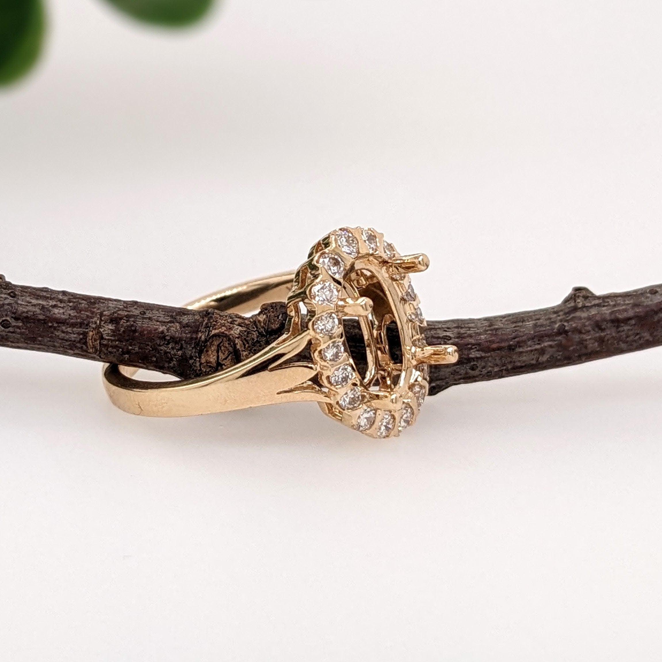 Engagement Rings-Beautiful Engagement Ring Setting with Natural Diamond Halo in 14K Solid Gold | Oval 9x7 10x8 11x9 | Gemstone Ring Setting | Customizable - NNJGemstones