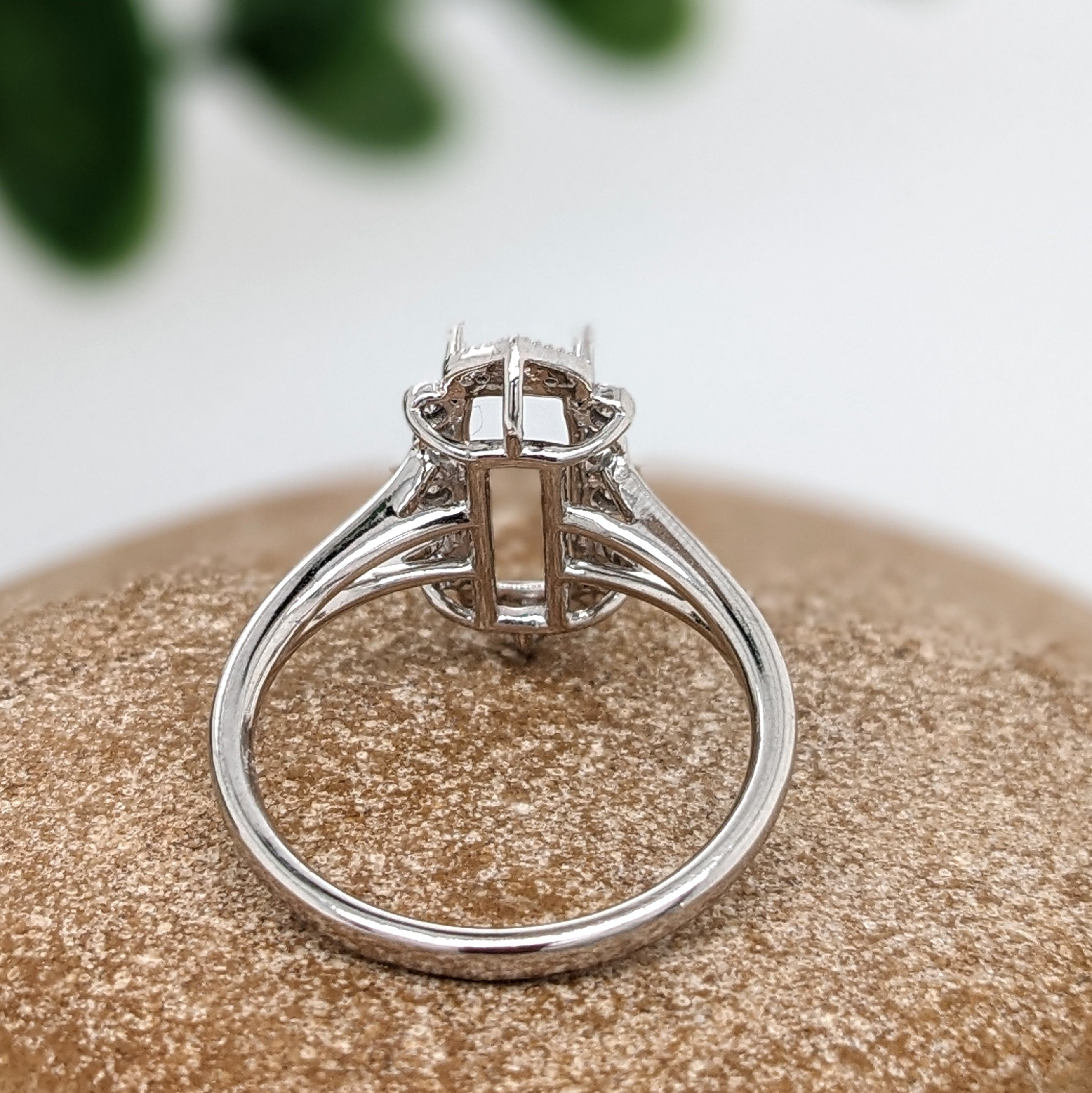 Statement Rings-Vintage Inspired Ring Setting w Natural Diamond Accents in 14K Solid Gold | Emerald 11.5x4.5 10x7.5 11x8 | Gemstone Setting | Customizable - NNJGemstones