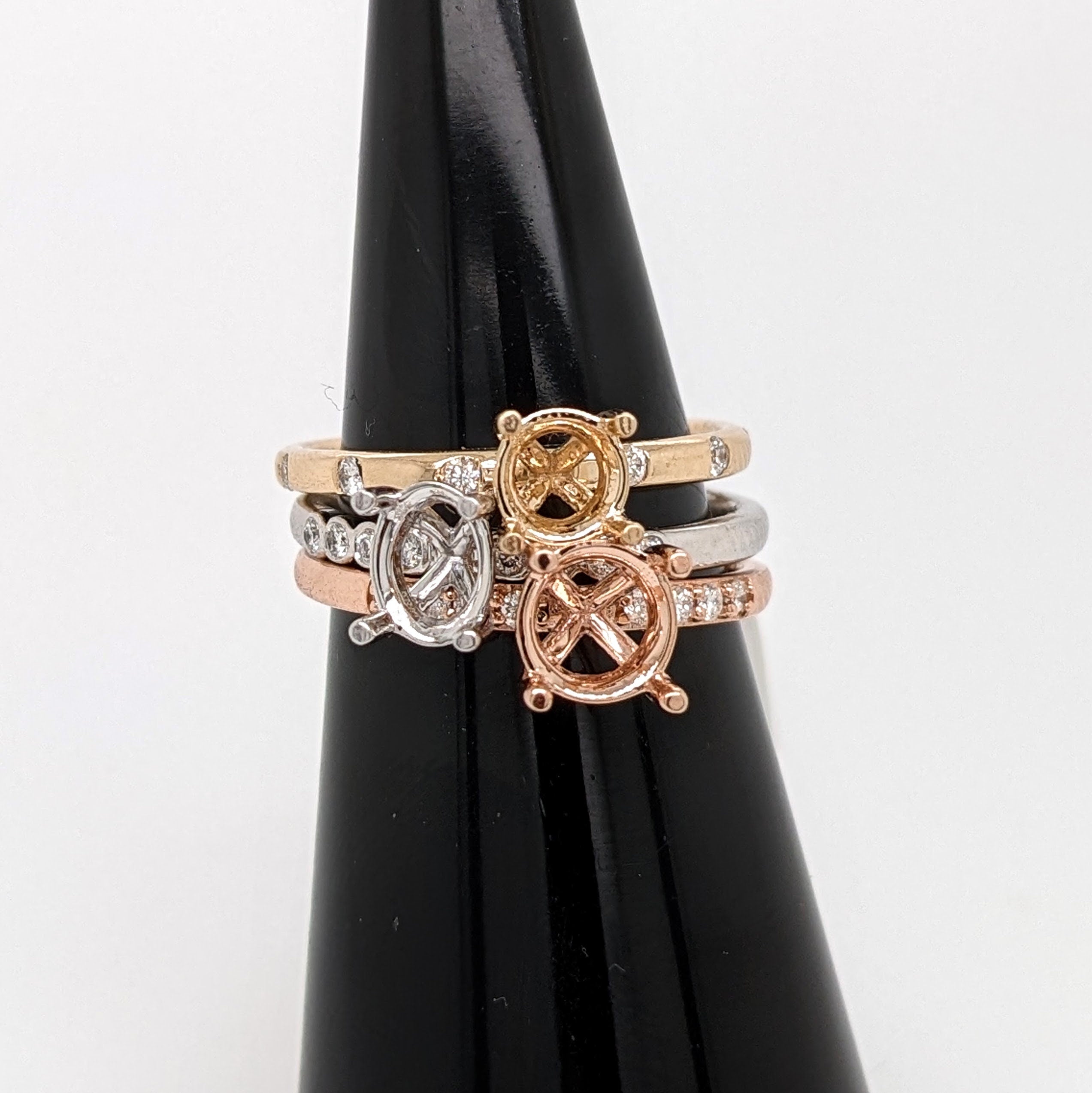 Stackable Rings-Beautiful Ring Setting w Natural Diamond Accents in Solid 14K Gold | Round 4mm 5mm 6mm | Stone Setting | Customizable - NNJGemstones