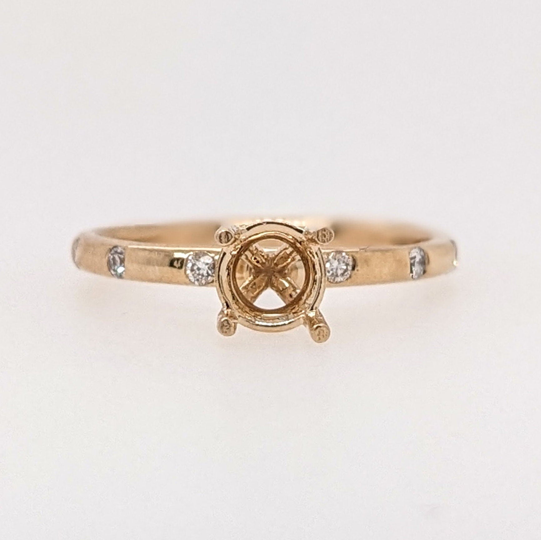 Stackable Rings-Beautiful Ring Setting w Natural Diamond Accents in Solid 14K Gold | Round 4mm 5mm 6mm | Stone Setting | Customizable - NNJGemstones