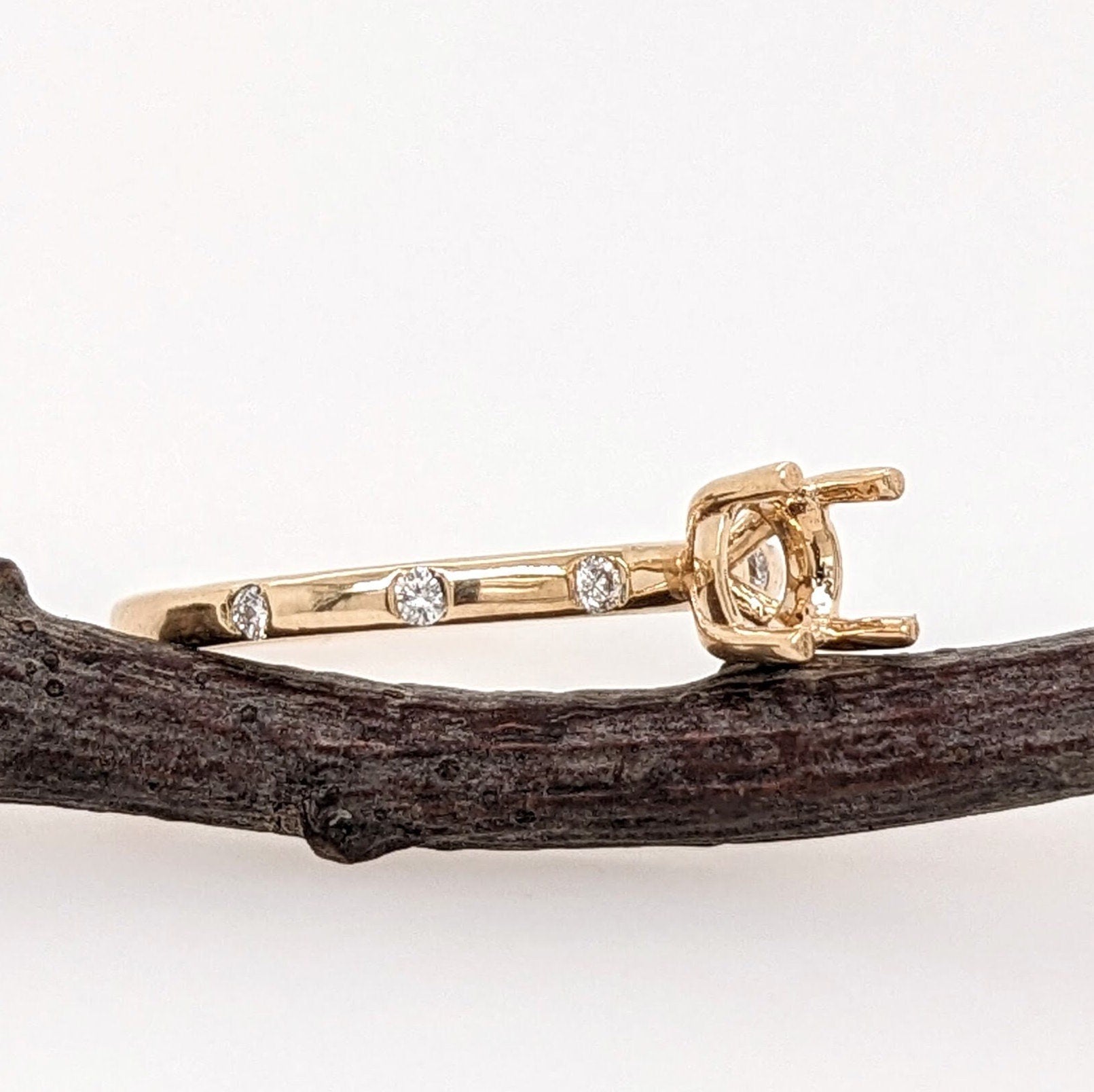 Stackable Rings-Beautiful Ring Setting w Natural Diamond Accents in Solid 14K Gold | Round 4mm 5mm 6mm | Stone Setting | Customizable - NNJGemstones