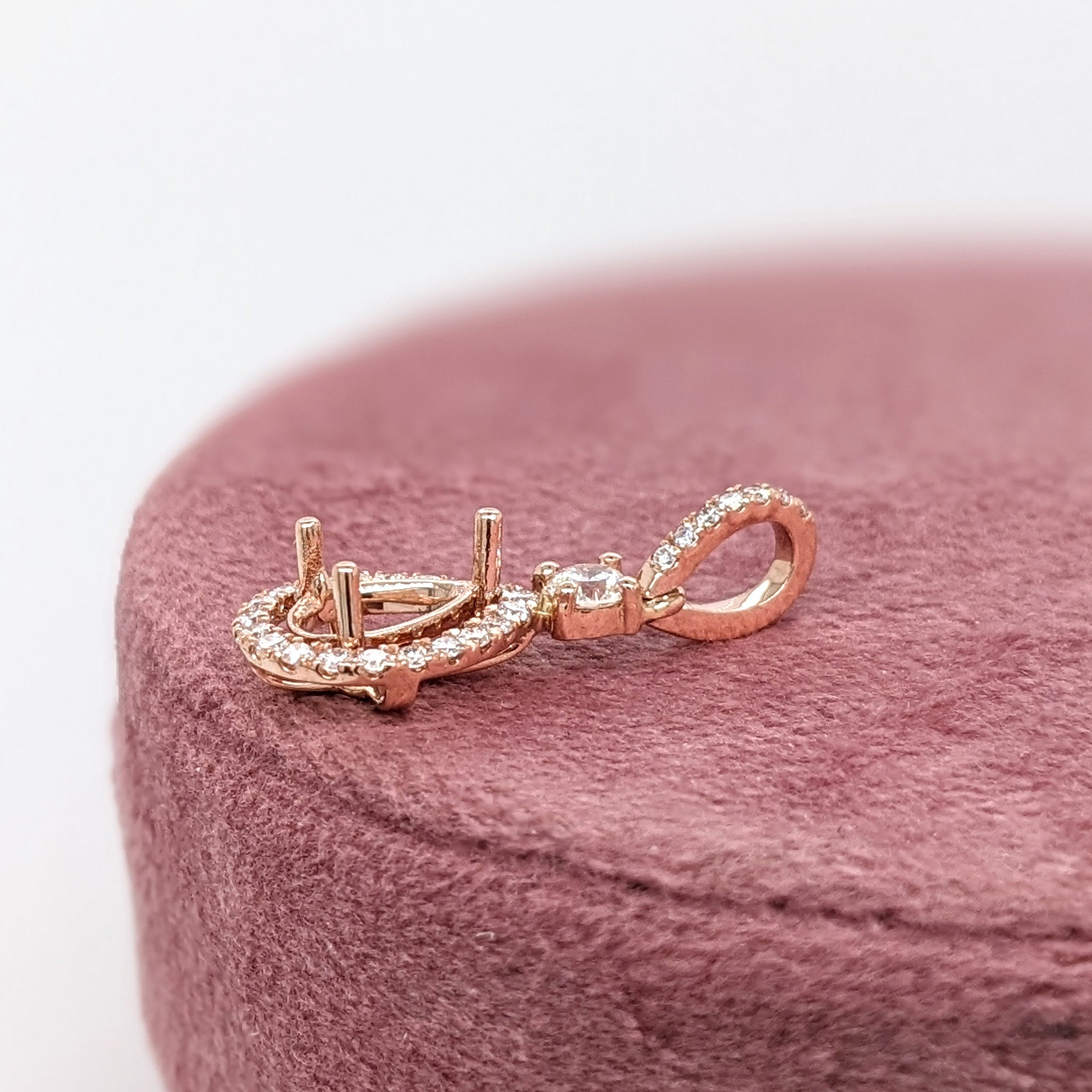 Pendants-Beautiful Halo Pendant Setting W Natural Diamonds in 14K Solid Gold | Pear Shape 6x4 7x5 8x6 | Minimal Design | Diamond Bail | Customizable - NNJGemstones