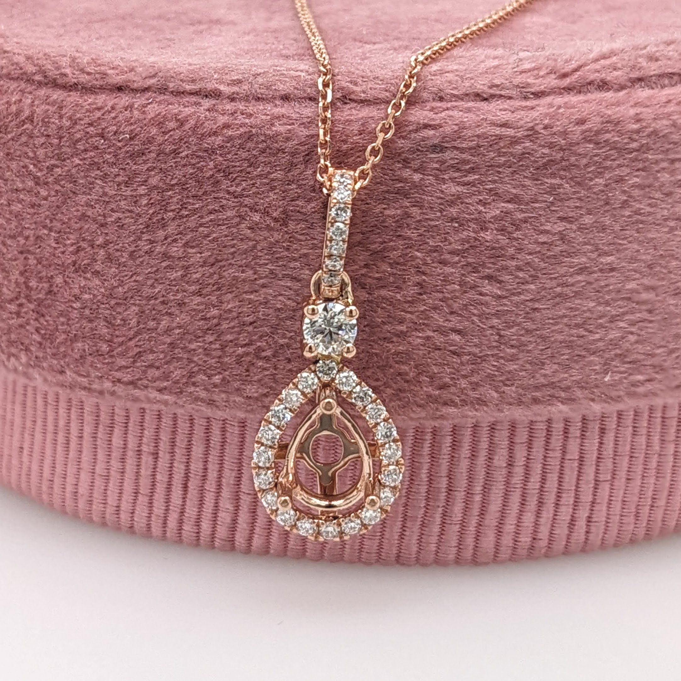 Pendants-Beautiful Halo Pendant Setting W Natural Diamonds in 14K Solid Gold | Pear Shape 6x4 7x5 8x6 | Minimal Design | Diamond Bail | Customizable - NNJGemstones