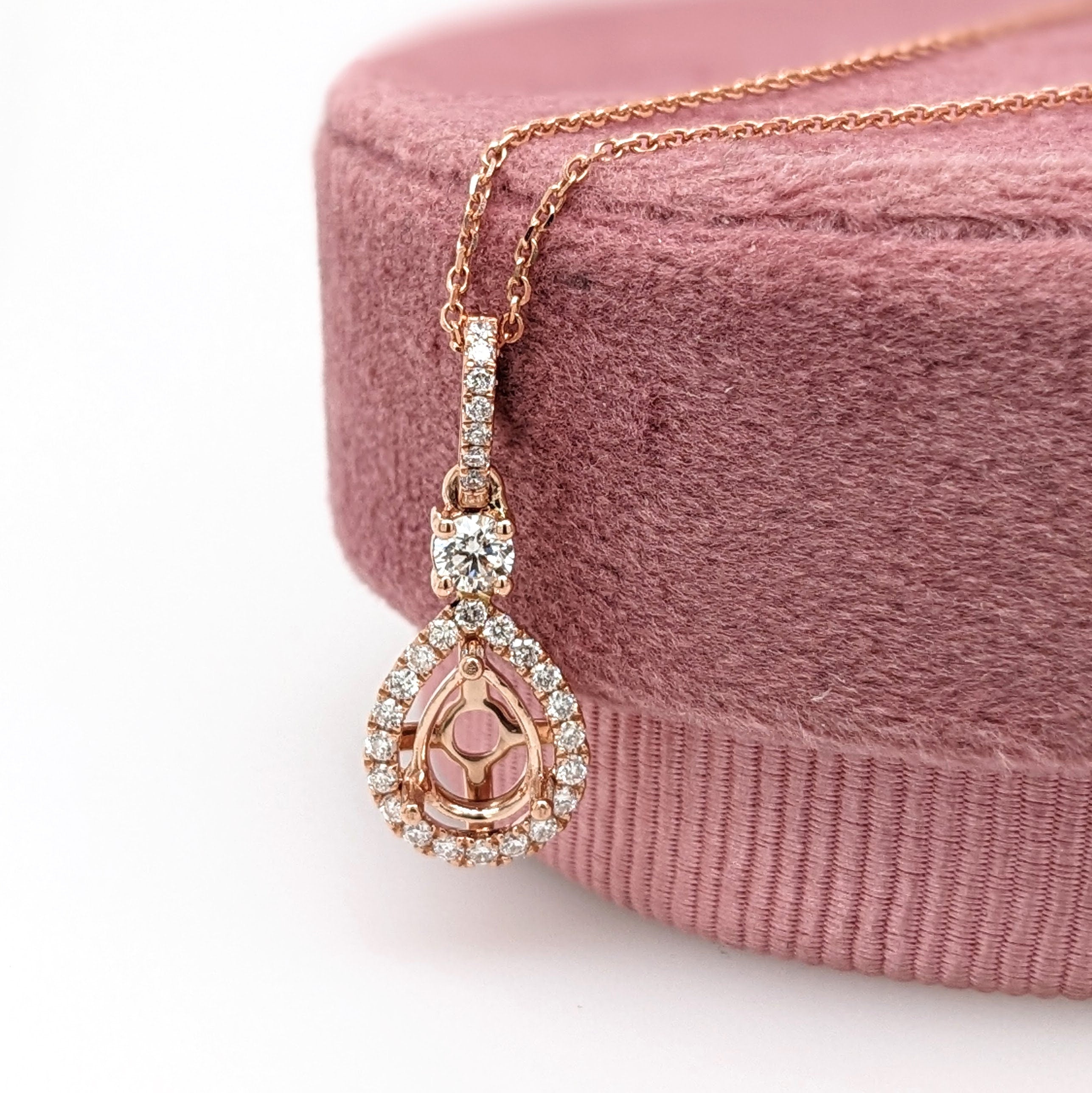 Pendants-Beautiful Halo Pendant Setting W Natural Diamonds in 14K Solid Gold | Pear Shape 6x4 7x5 8x6 | Minimal Design | Diamond Bail | Customizable - NNJGemstones