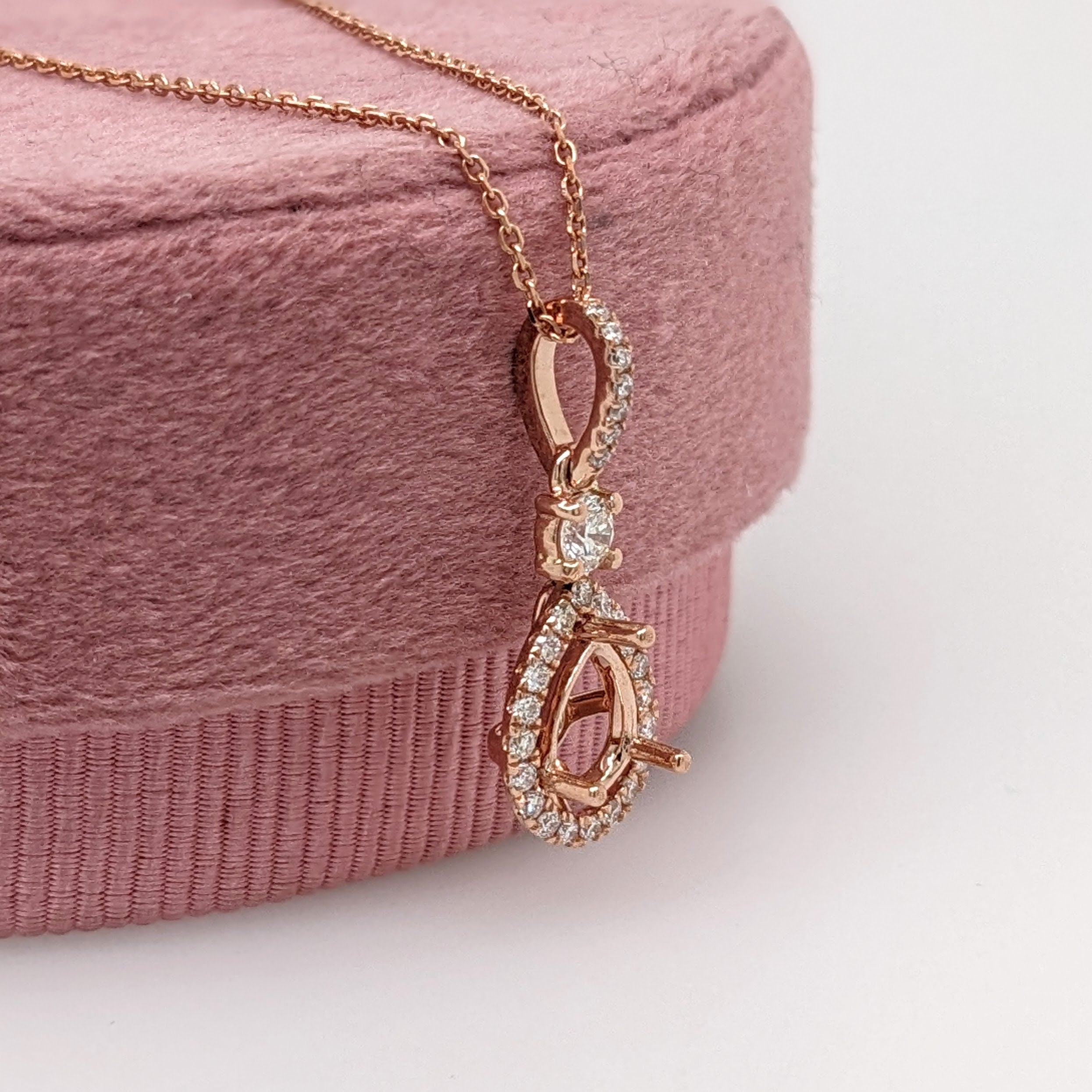 Pendants-Beautiful Halo Pendant Setting W Natural Diamonds in 14K Solid Gold | Pear Shape 6x4 7x5 8x6 | Minimal Design | Diamond Bail | Customizable - NNJGemstones