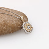 Pendants-Classic Pendant Setting W Double Halo of Natural Diamonds in 14K Solid Gold | Diamond Stud Bail | Round Shape 6mm 7mm 8mm | Customizable - NNJGemstones