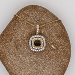 Pendants-Classic Pendant Setting W Double Halo of Natural Diamonds in 14K Solid Gold | Diamond Stud Bail | Round Shape 6mm 7mm 8mm | Customizable - NNJGemstones