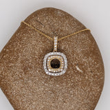 Pendants-Classic Pendant Setting W Double Halo of Natural Diamonds in 14K Solid Gold | Diamond Stud Bail | Round Shape 6mm 7mm 8mm | Customizable - NNJGemstones