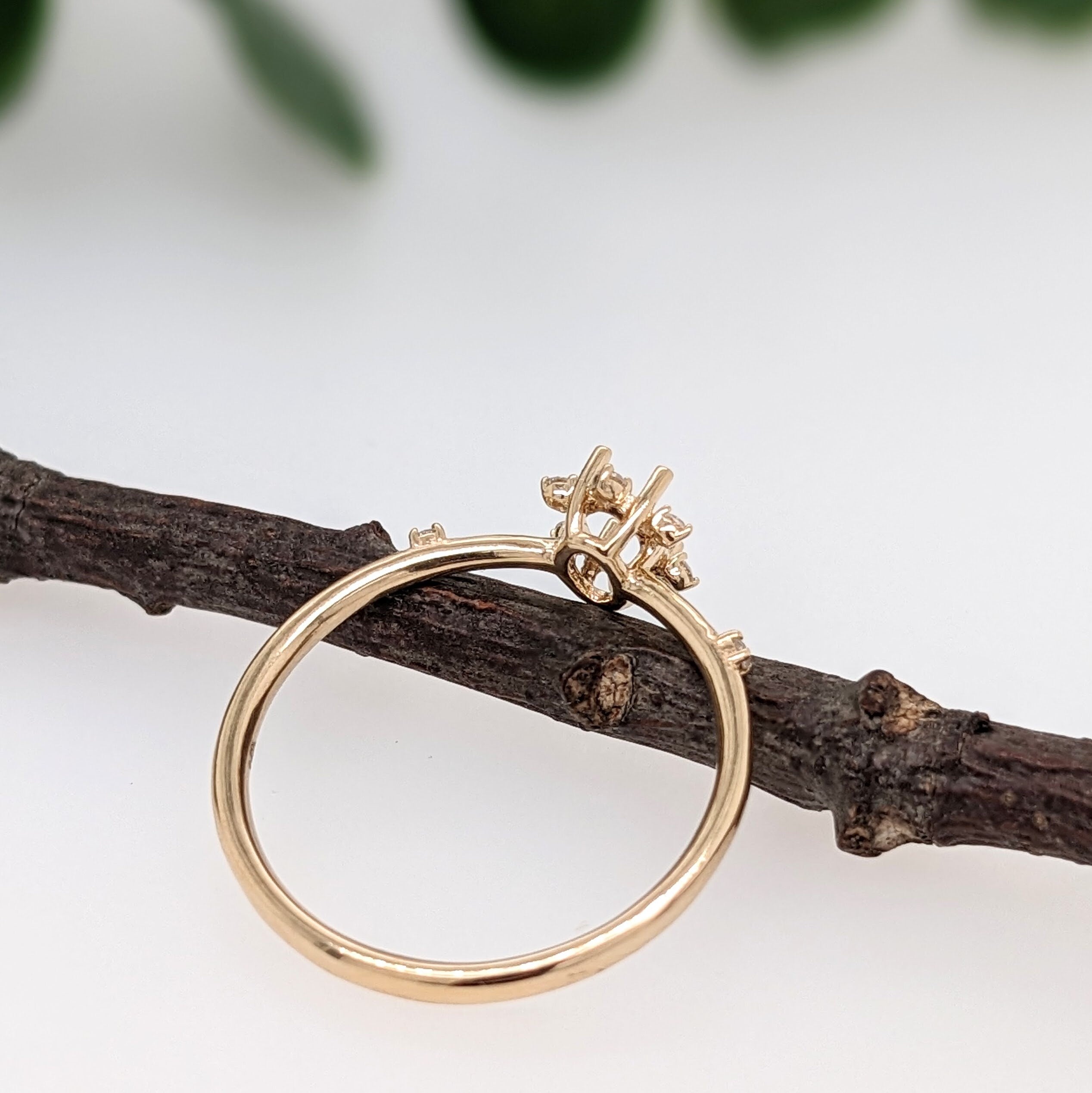 Statement Rings-Sunburst Inspired Ring Setting in 14K Solid Gold w Natural Diamond Accents | Oval 5x3 6x4 7x5 | Floral Gemstone Setting | Customizable - NNJGemstones