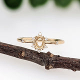 Statement Rings-Sunburst Inspired Ring Setting in 14K Solid Gold w Natural Diamond Accents | Oval 5x3 6x4 7x5 | Floral Gemstone Setting | Customizable - NNJGemstones