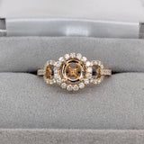 Statement Rings-Stunning Round Ring Setting w Natural Diamond Halo in 14K Solid Gold | Round 6mm 6.5mm 7mm | Statement Ring | Gemstone Ring | Customizable - NNJGemstones