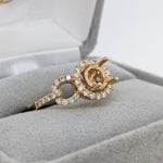 Statement Rings-Stunning Round Ring Setting w Natural Diamond Halo in 14K Solid Gold | Round 6mm 6.5mm 7mm | Statement Ring | Gemstone Ring | Customizable - NNJGemstones