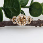 Statement Rings-Stunning Round Ring Setting w Natural Diamond Halo in 14K Solid Gold | Round 6mm 6.5mm 7mm | Statement Ring | Gemstone Ring | Customizable - NNJGemstones