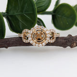 Statement Rings-Stunning Round Ring Setting w Natural Diamond Halo in 14K Solid Gold | Round 6mm 6.5mm 7mm | Statement Ring | Gemstone Ring | Customizable - NNJGemstones