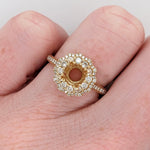 Engagement Rings-Beautiful Statement Ring Setting w Natural Diamond Double Halo in Solid 14k Gold | Round 6mm | Stone Ring Setting | Customizable - NNJGemstones