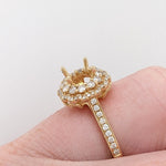 Engagement Rings-Beautiful Statement Ring Setting w Natural Diamond Double Halo in Solid 14k Gold | Round 6mm | Stone Ring Setting | Customizable - NNJGemstones