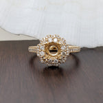 Engagement Rings-Beautiful Statement Ring Setting w Natural Diamond Double Halo in Solid 14k Gold | Round 6mm | Stone Ring Setting | Customizable - NNJGemstones