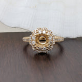 Engagement Rings-Beautiful Statement Ring Setting w Natural Diamond Double Halo in Solid 14k Gold | Round 6mm | Stone Ring Setting | Customizable - NNJGemstones