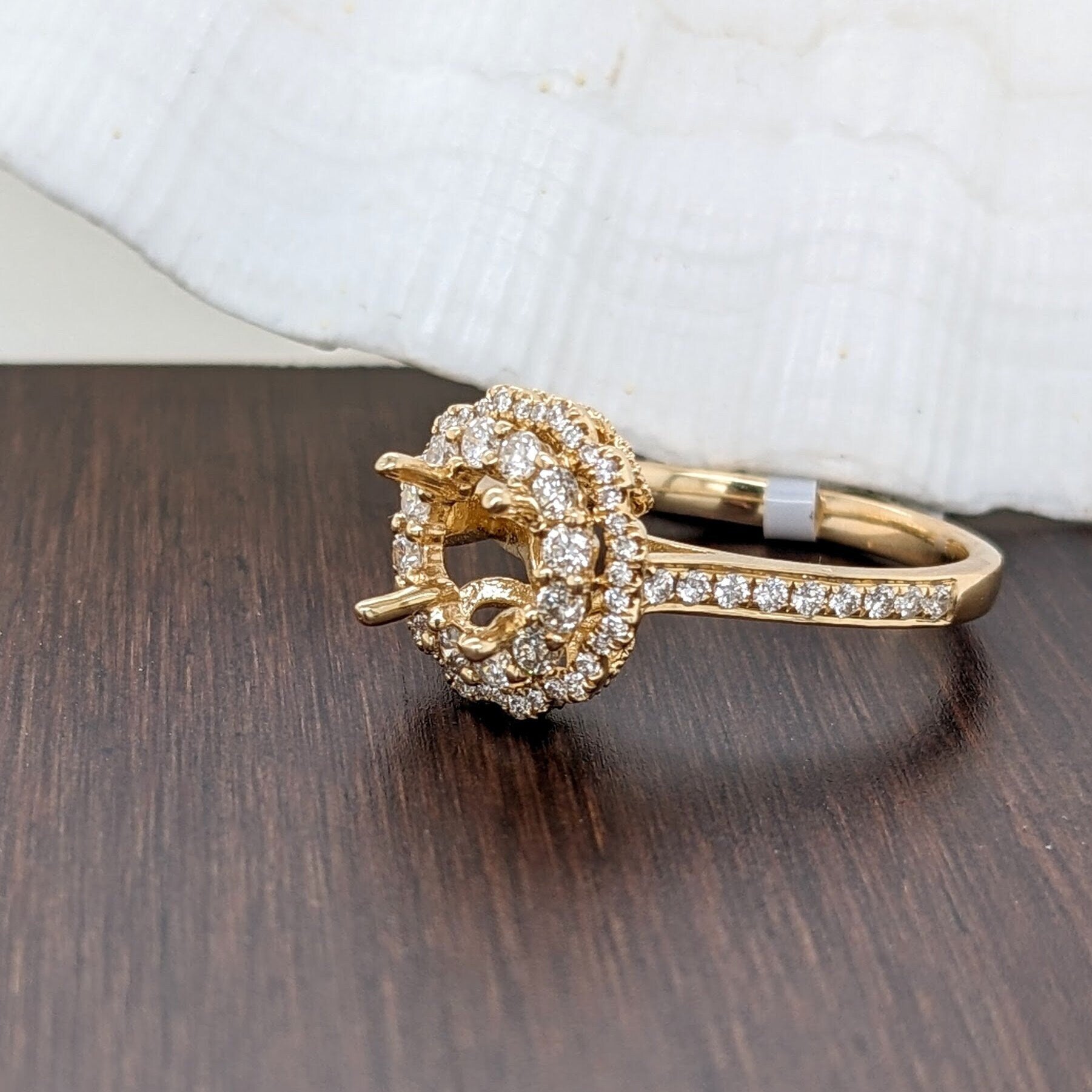 Engagement Rings-Beautiful Statement Ring Setting w Natural Diamond Double Halo in Solid 14k Gold | Round 6mm | Stone Ring Setting | Customizable - NNJGemstones