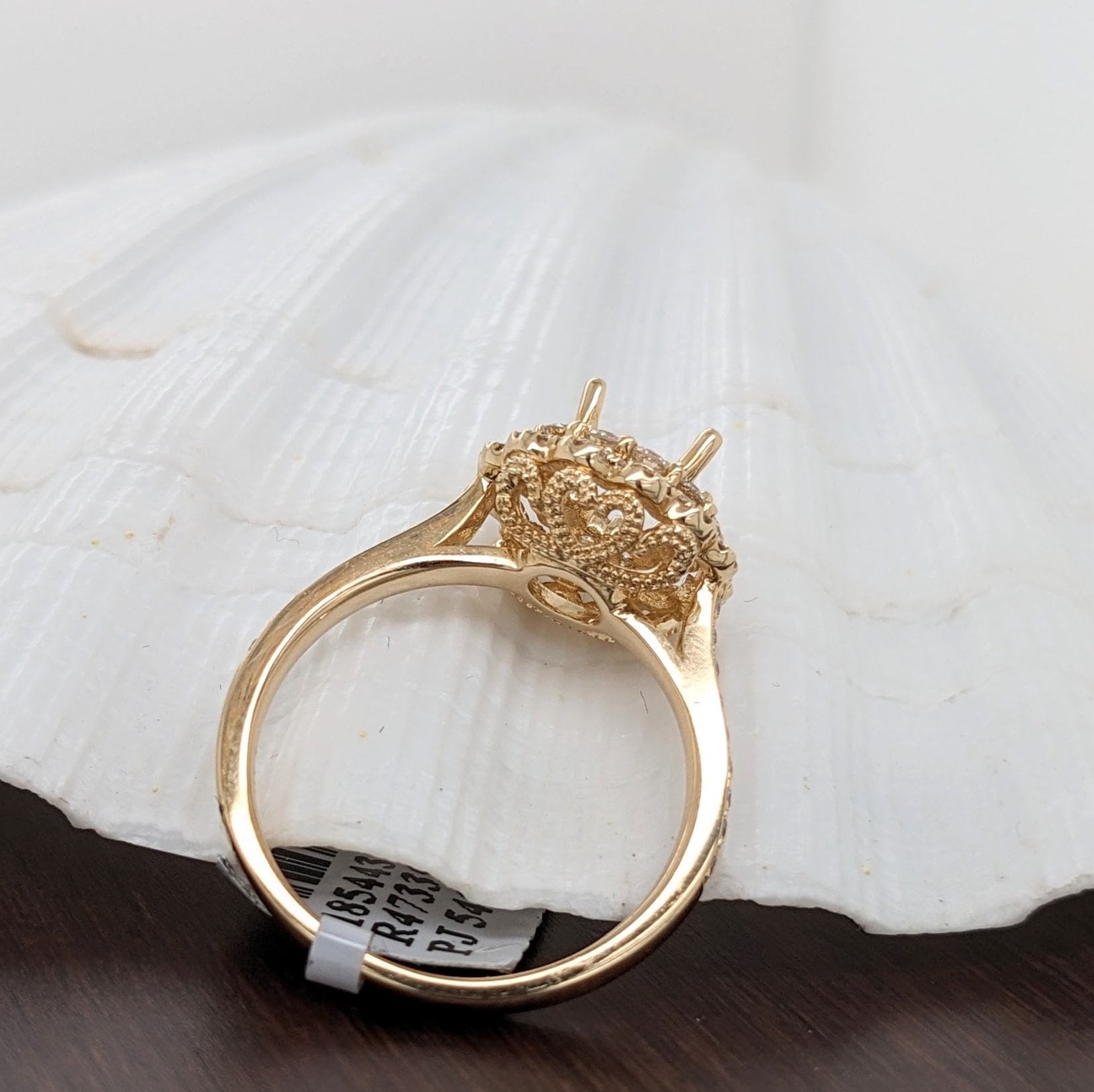 Engagement Rings-Beautiful Statement Ring Setting w Natural Diamond Double Halo in Solid 14k Gold | Round 6mm | Stone Ring Setting | Customizable - NNJGemstones