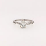 Engagement Rings-Elegant Ring Setting W Natural Diamond Hidden Halo in 14K Solid Gold | Pear Shape 7x5 8x6 9x7 | Pave Band | Gemstone Setting | Customizable - NNJGemstones