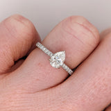 Engagement Rings-Elegant Ring Setting W Natural Diamond Hidden Halo in 14K Solid Gold | Pear Shape 7x5 8x6 9x7 | Pave Band | Gemstone Setting | Customizable - NNJGemstones