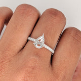 Engagement Rings-Elegant Ring Setting W Natural Diamond Hidden Halo in 14K Solid Gold | Pear Shape 7x5 8x6 9x7 | Pave Band | Gemstone Setting | Customizable - NNJGemstones