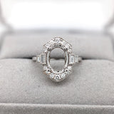 Vintage Inspired Ring Semi Mount w Baguette and Round Diamonds in 14K Gold | Oval Shape | Custom Gemstone Jewelry