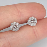 Stud Earrings-Floral Diamond Halo Stud Earring Setting in 14k Solid Gold | Round 4mm | Secure Push Back | Customizable | Minimalist | For Her - NNJGemstones
