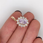 Pendants-Pretty Pendant Setting W Natural Diamond Halo in 14K Solid Gold | Oval Shape 9x7 10x8 11x9 12x10 | Gemstone Setting | Customizable - NNJGemstones