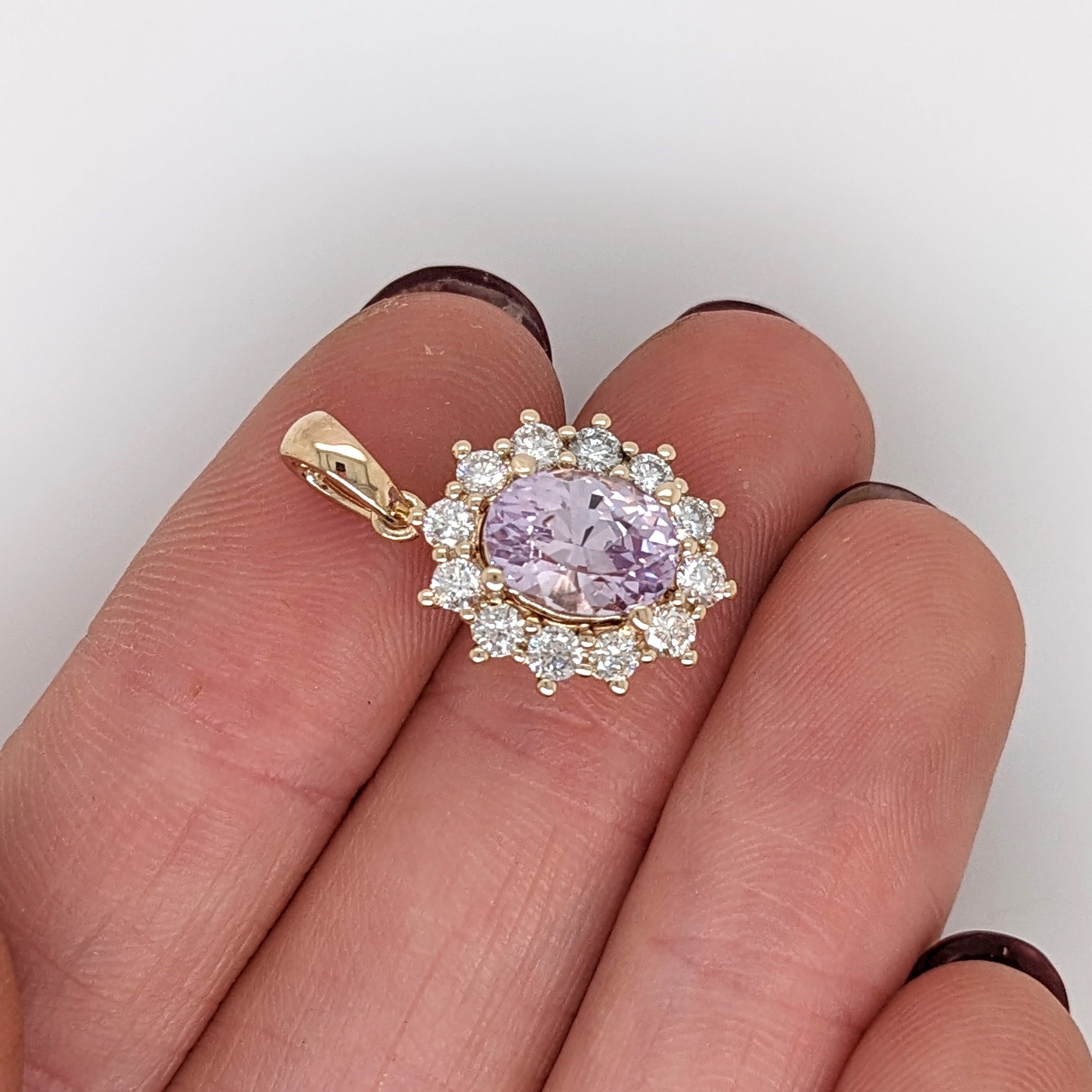 Pendants-Pretty Pendant Setting W Natural Diamond Halo in 14K Solid Gold | Oval Shape 9x7 10x8 11x9 12x10 | Gemstone Setting | Customizable - NNJGemstones