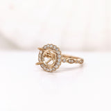 Statement Rings-Vintage Inspired Ring Setting w Natural Diamond Halo in 14K Solid Gold | Round 6.5mm 8mm | Gemstone Ring | Fine Jewelry | Customizable - NNJGemstones